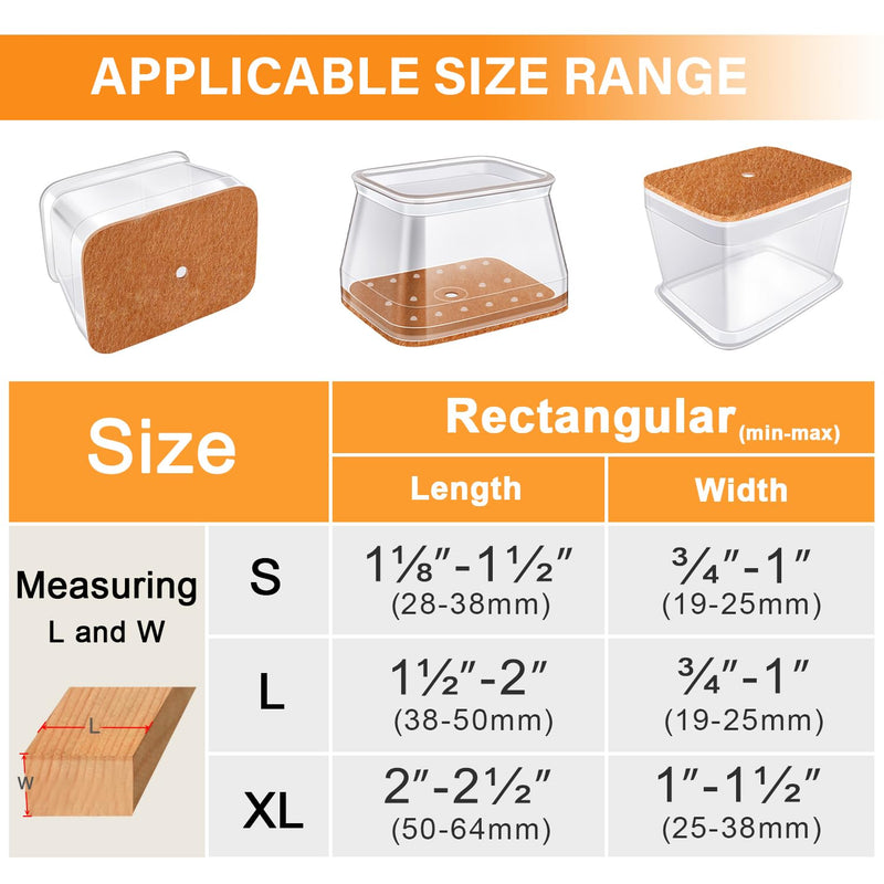 24 Pcs Chair Leg Floor Protectors for Hardwood Floors Rectangle Silicone Covers to Protect Wood Tile Floors Felt Pads Furniture Leg Caps Anti-Scratch Reduce Noise (Fit L:1-1/8" to 1-1/2",W:3/4" to 1") Rectangle S Clear-24pcs