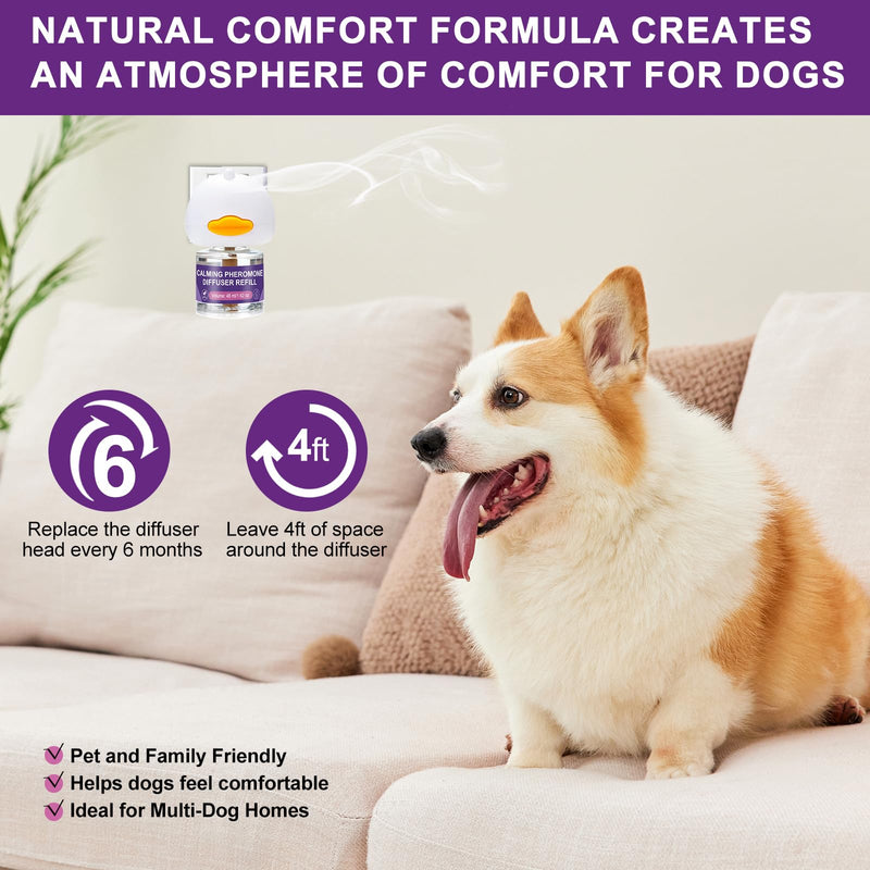 Calming Pheromone Diffuser for Dogs, 1 Diffuser 3 Refills, Relieves Separation Anxiety, Stress, Barking, and Chewing Calming Relaxation