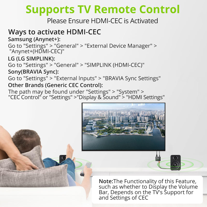 LiNKFOR 192KHz HDMI eARC/ARC Audio Extractor, HDMI to RCA & 3.5mm Converter, Supports Simultaneous Output & TV Remote Volume Control (CEC), for Smart TV to Amplifier, Active Speaker, Headphone