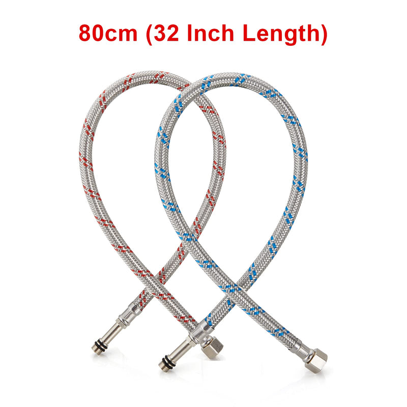 Midanya 32-Inch Long Faucet Connector, Braided Stainless Steel Supply Hose 3/8-Inch Female Compression Thread x M10 Male Connector, x 2 Pcs (1 Pair) 32 Inch