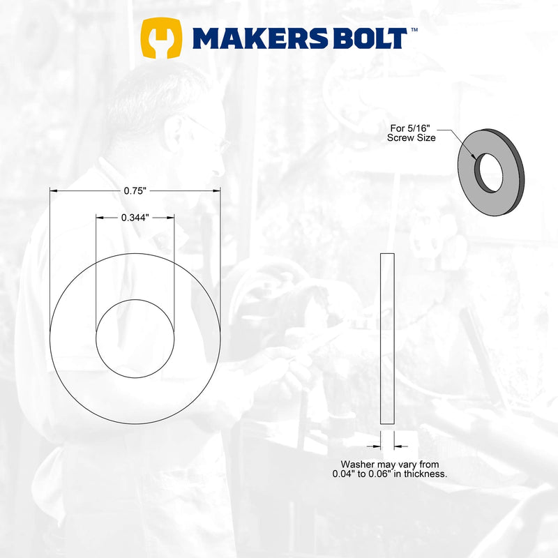 18-8 Stainless Steel 5/16" Flat Washers (100 pcs) Black Oxidized in USA by Makers Bolt 5/16" (.343ID X .750OD X .050TH)