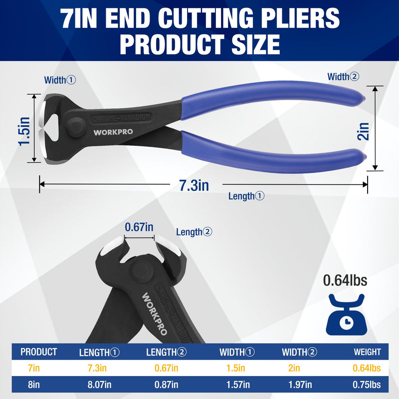 WORKPRO 7 Inch Nail Puller, End Cutting Pliers - Black Finish Chrome Vanadium Steel, High Leverage End Cutting Nipper, Carpenters Pincers, End Snips for Pulling Nails or Cutting Wires Small