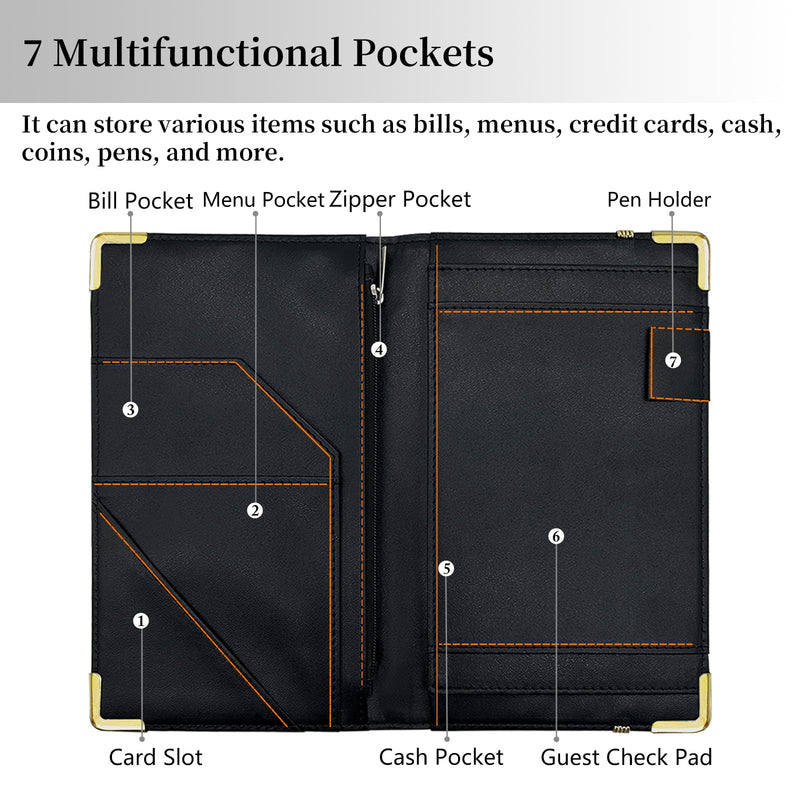 Server Book, Cutaswish Server Books for Waitress Cute, Waiter Receipt Book, PU Leather Waitress Book with Zipper Pocket, Waitress Accessories(Sun&Moon) M