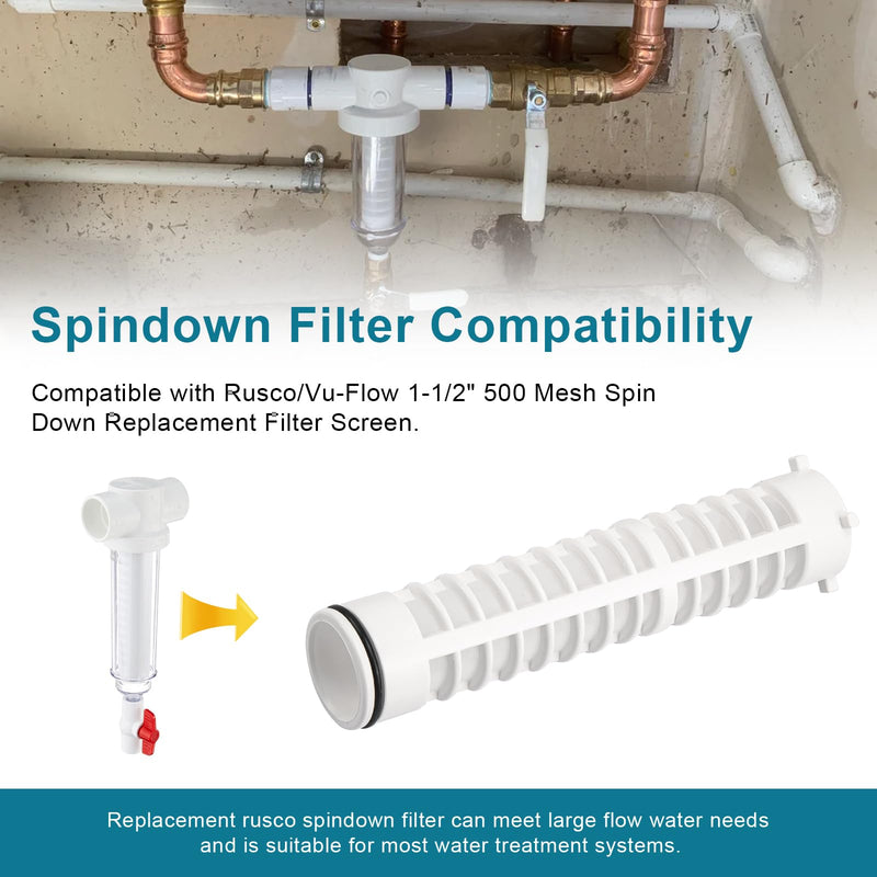 1-1/2 Inch 500 Mesh Spin Down Filters for Rusco Vu Flow, Spindown Sediment Filter Screen for Well Water and Sprinkler Irrigation, 8" Long FS1-1/2-500 - 2 Pack