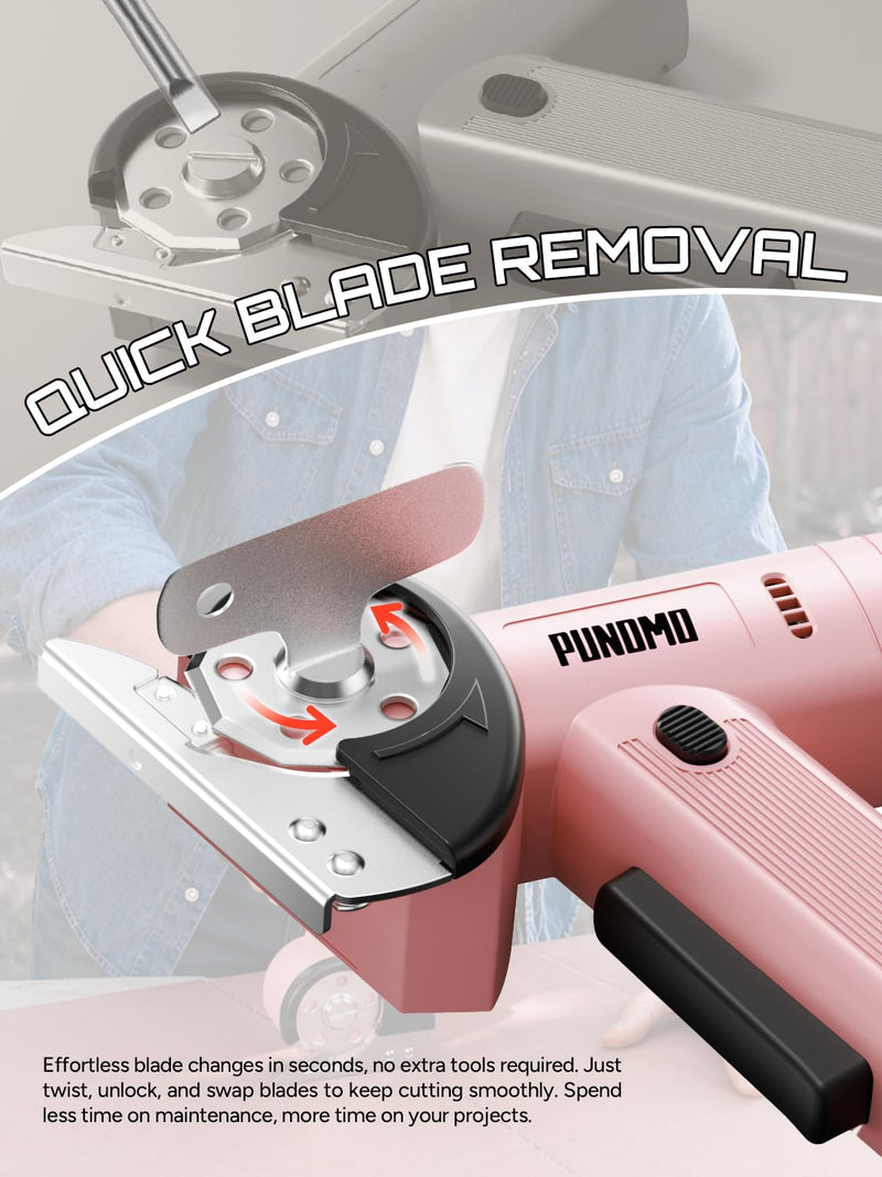 Rechargeable Cordless Electric Scissors Led Display: Electric Cardboard Box Cutter with 3 Safety Blades & Storage Pouch 5-Speed Settings - Cuts Cardboard, Leather, Fabric, and Plastic Pink
