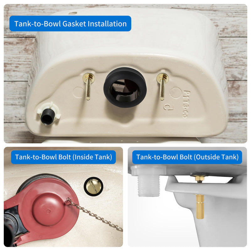Universal Toilet Tank to Bowl Bolt & Gasket Replacement Kit – Toilet Tank Repair Kit Includes 2" and 3" Rubber Seal Gaskets, Extra-Long Brass Plated Bolts, Washers, Nuts, Fits Most 2-Piece Toilets With 2Pcs Bolts