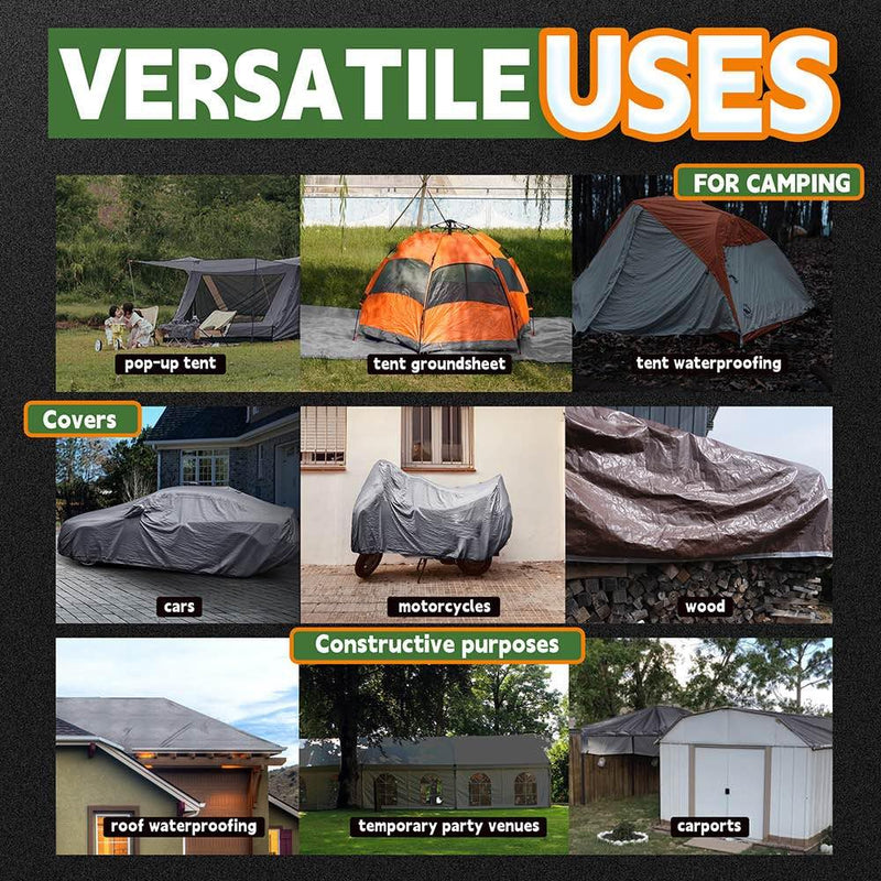 RAINDEWAY Tarps 8x10 Feet, 5.5 Mil - Multipurpose Waterproof Poly Tarp Cover with Metal Grommets and Reinforced Edges, Silver/Blue Tarp 8'×10'-Finished Size