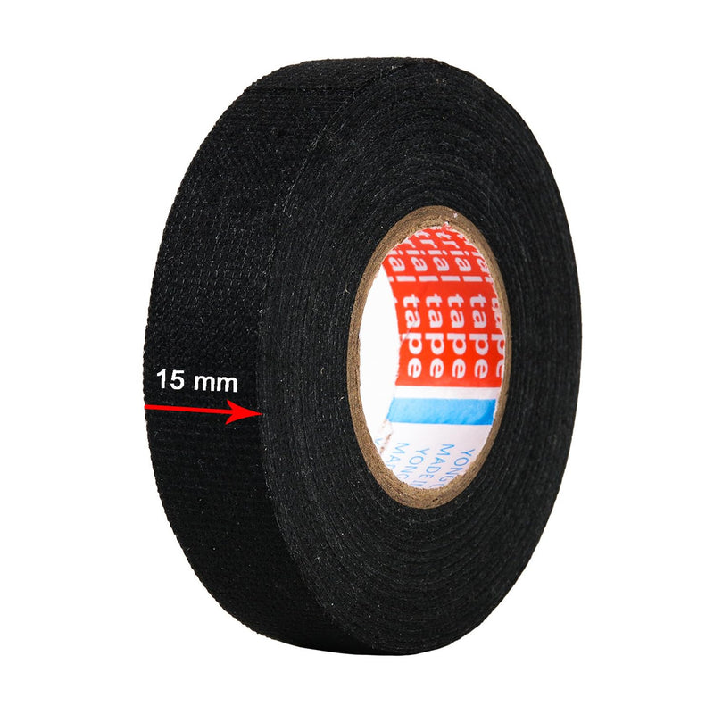2 Rolls Black Wire Harness Cloth Tape, Speaker Wiring Harness Cloth Tape, for Automobile Electrical Wire harnessing Noise Dampening Heat Proof (Width: 15mm, Length: 50Ft) 15mm by 50ft (2 Rolls)