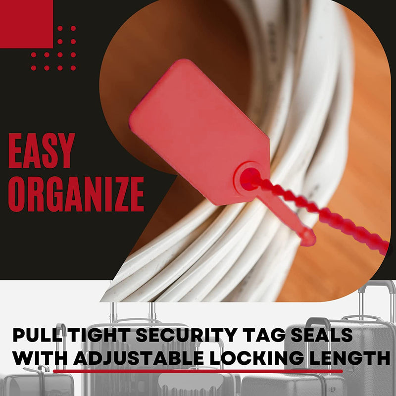 JAVIKA 250pcs Plastic Tamper Seal Tags, Red (9.17in) PA66, Cable Management, Fire Extinguisher Tags, Luggage Tag, Electronics 250 PCS