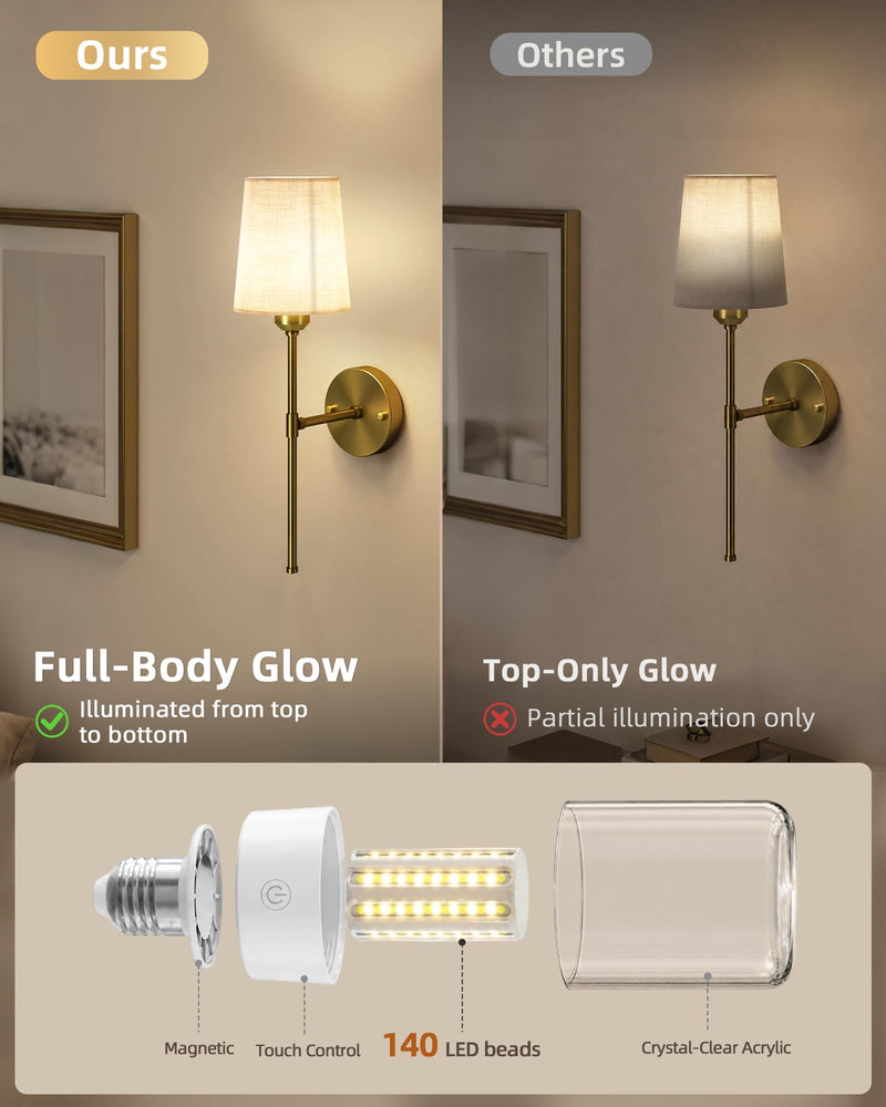 EZVALO E26 Rechargeable Light Bulb with Remote and Timer, Battery Backup Bulb for Sconces and Lamps, Magnetic Bulbs for Non-Hardwired Fixture, 3 Color Temperatures,Timer, Dimmable, 4000mAh, 2 Pack White