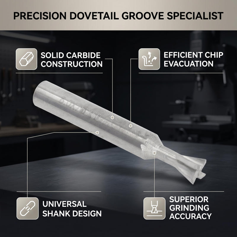 FTVOGUE Lathe Milling Dovetail Bit Cutter End Mill Tool 4 Flute Cutting Tool Cemented Carbide Universal Straight Shank (60 Degree)