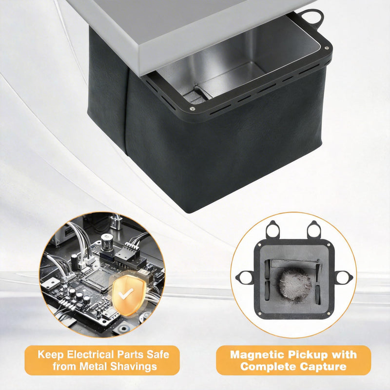 Small Magnetic Metal Shaving Catcher, Adjustable Electrical Dirt Bag with 4 Movable Strong Magnet for Use with Carbide Panel Hole Saws, Square Drilling Catcher Bag for Electrical Panels Ink-Black