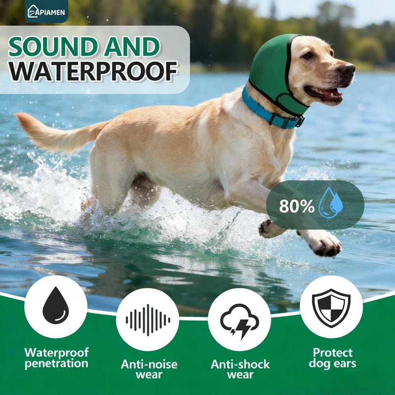 Dog Ear Cover for Hematoma,Bathing,Grooming,Drying,Fashion No Shake Ear Wraps for Dogs Ear Muffs Noise Protection Anxiety Relief,Waterproof Dog Calming Hoodie Shower Cap(Green,S) A-Green S