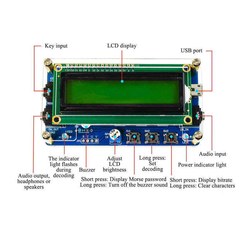 Soldering Practice Kit Morse Code Decoder CW Morse Code Practice CW Audio Input LCD Display Soldering Project Kit