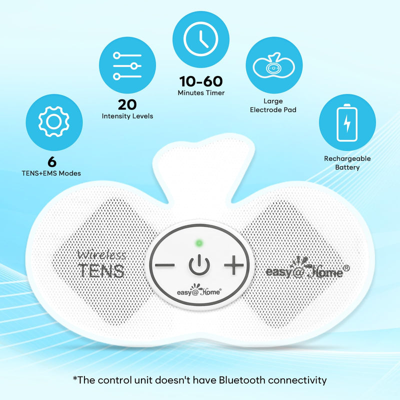 Easy@Home Rechargeable Compact Wireless TENS Unit - 510K Cleared, FSA Eligible Electric EMS Muscle Stimulator Pain Relief Therapy, Portable Pain Management Device EHE015 Blue