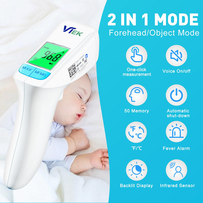 No-Touch Forehead Thermometer for Adults and Kids, 2-in-1 Digital Baby Thermometer with Fever Alarm, Mute Mode, Memory Recall,Fast Accurate Results, Batteries Included
