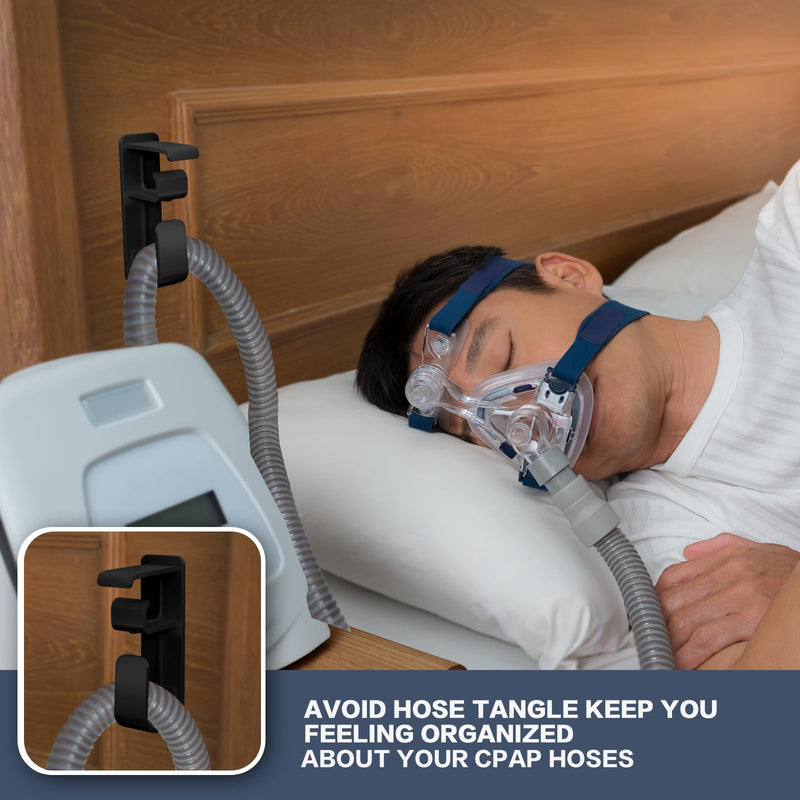 2PCS CPAP Hose Holder Hanger cpap Mask Hook & Tubing Holder for Bed with Anti-Skid Function Avoids Hose Tangle and 4 Removable Refill Strips（Damage-Free Hanging） cpap Machine Supplies 2 Black