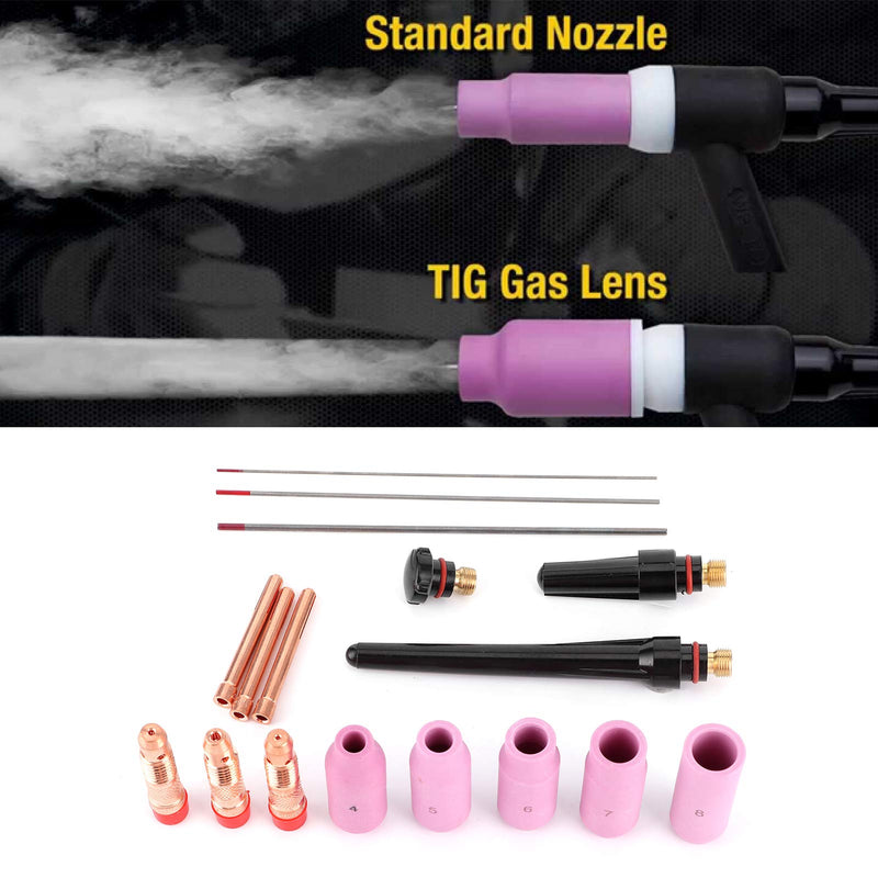 Akozon Welding Gun Accessory Kit 17Pcs Welding Nozzle Welder Tip with Tungsten Wire for Torch 17/18/26