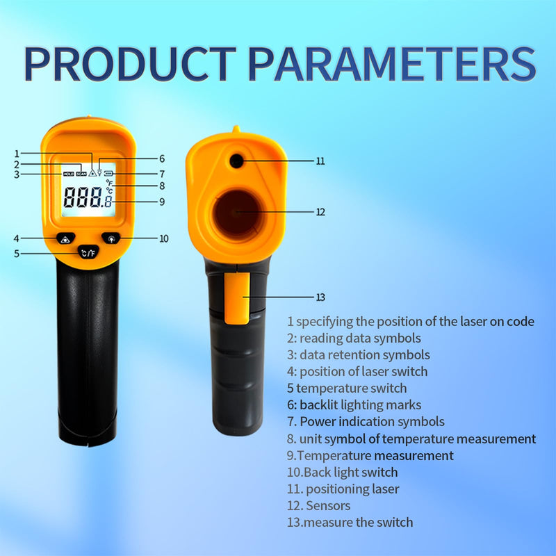 Digital Infrared Thermometer Gun & Meat Thermometer for Cooking,BBQ,Pizza Oven,-58℉~1112℉ Ir Thermometer,Handheld Non Contact Heat Laser Temperature Gun (Not for Human)