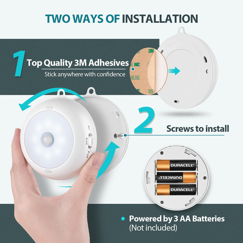 Alivation Motion Sensor Light Indoor, LED Closet Light Battery Operated, Night Light Under Cabinet Lighting, 3 AA Battery Powered, Puck Lights for Wall, Stair, Dimmable (6 Pack) 6000k Clean White-6 Pack