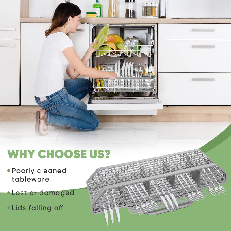 WD28X10128 Universal Dishwasher Utensil Silverware Basket Compatible with GE Whirlpool Kenmore Maytag Frigidaire KitchenAid Samsung LG Dishwasher,Part No.WD28X10127, WD28X10131, WD28X10132