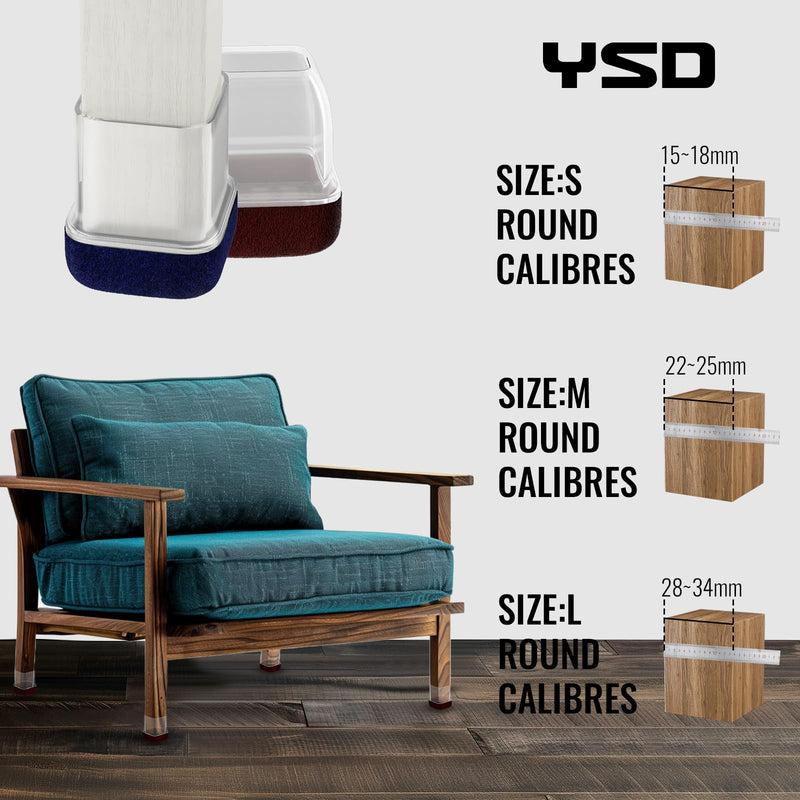 YSD 24PCS Silicone Chair Leg Floor Protectors,1 Inch Square Red Chair Leg Caps for Tilt Chair Legs,Hardwood Floor Protectors with Felt Pads（M） （20-26mm）24PCS