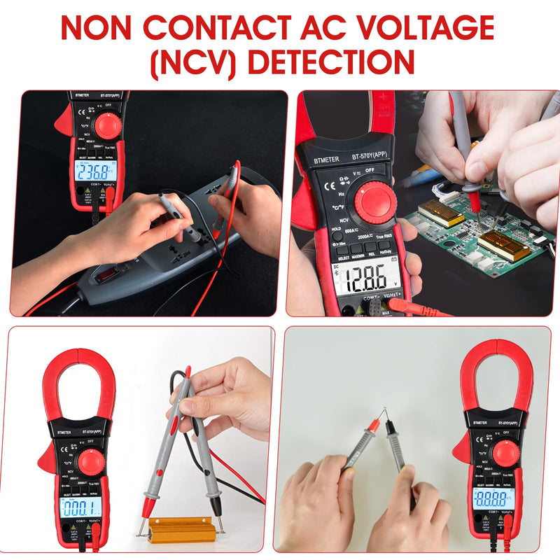 BTMETER Digital Clamp Meter Multimeter, 6000 Counts Bluetooth Multimeter, 2000A AC/DC Amp Tester, Measures Voltage, Ohms, Capacitance, Frequency, Temperature, NCV with Data Logging 570Y-APP