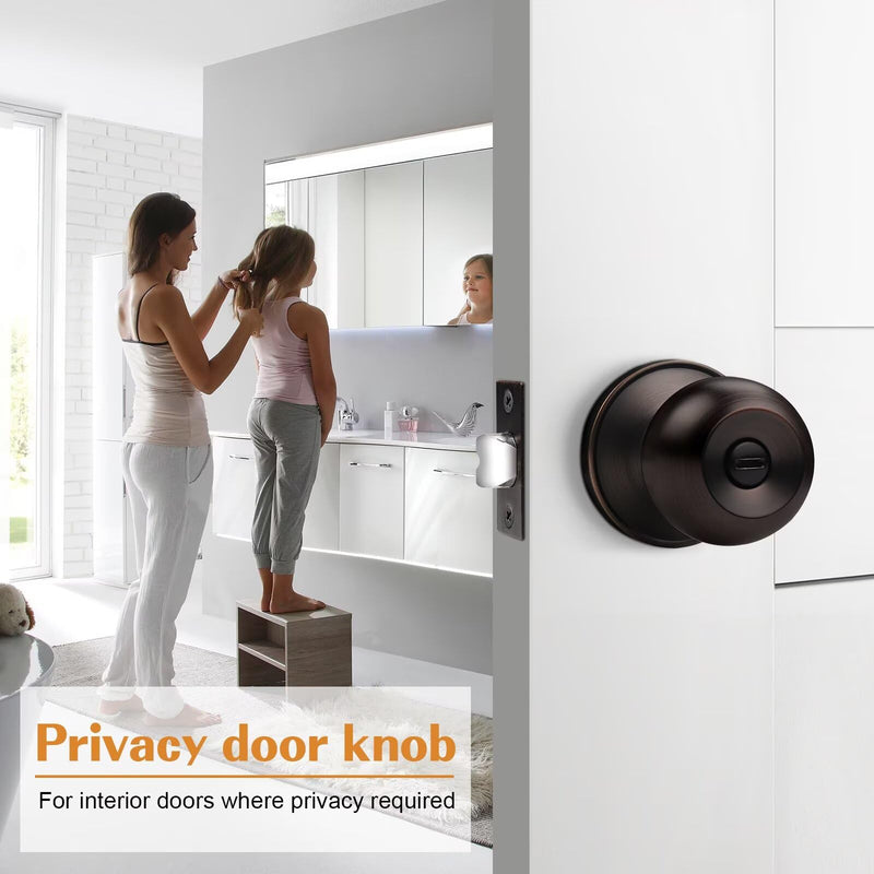 Probrico 3 Pack Round Ball Interior Door Knobs, Privacy Oil Rubbed Bronze Door Knobs, Door knobs Interior with Lock for Bathroom Bedroom