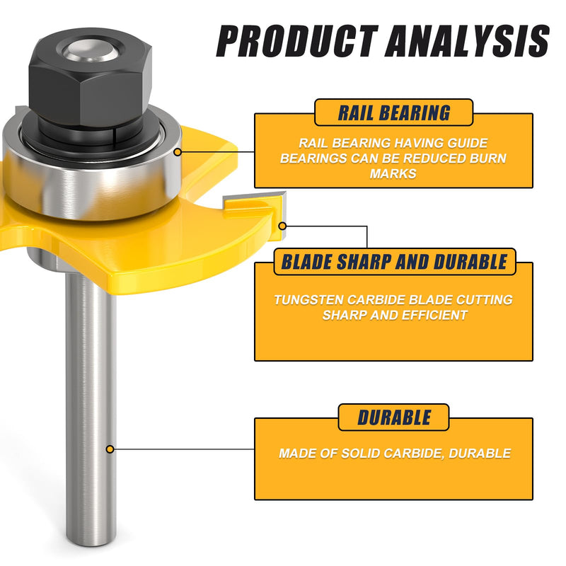 MEANLIN 1/4" Shank Slot Cutter Router Bit Set with Router Collett, 6 Size Cutting Thick: 5/64", 3/32", 1/8", 5/32", 3/16", 1/4"
