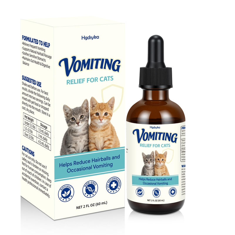Cat Vomit Remedy for Cats, Vomiting Relief Drops with Probiotics, Digestive Support Liquid Helps Reduce Vomiting Hairballs and Sensitive Stomach, Supports Intestinal Balance Easy to Mix - 2 FL OZ