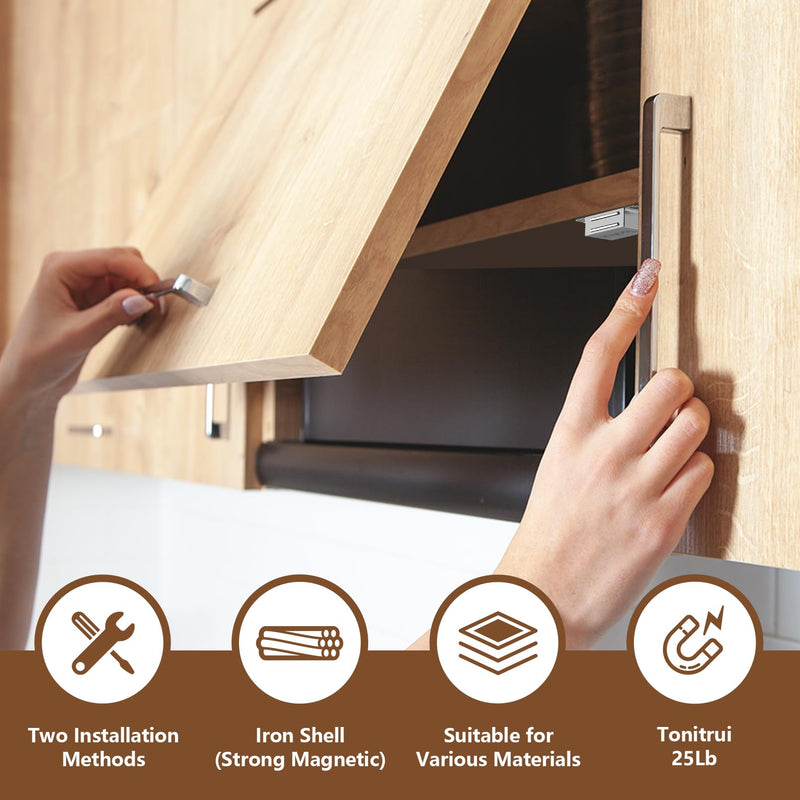 Cabinet Door Magnet, Flat Bottom Cabinet Magnetic Catch with Adhesive, Easy to Install,Only Takes 1 Minute,35lb Magnetic Cabinet Door Drawer Latch (Sliver, 4Pack) 4 Silver - 35lb