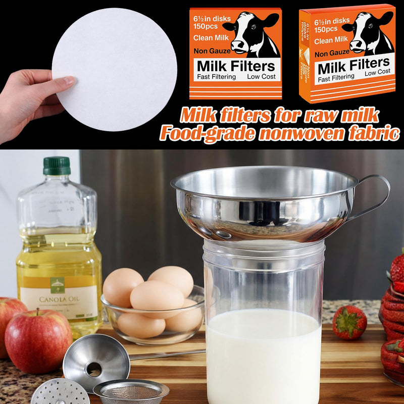 Hahafelt 300 Pack Milk Filter Discs for Raw Milk Strainer, 6-1/2 in Od Quick Flow Non-gauze Replacement Filter Discs for Strainer