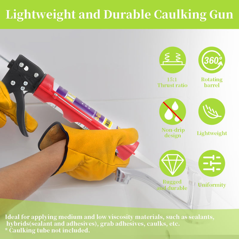 Drip-free Caulking Gun Ratchet Rod Silicone Gun Sealant Dispenser Joint Grouting Gun 15:1 Thrust Ratio Labor-Saving Lightweight Nylon Frame Cartridge Gun for 10oz/300ml Standard Caulk Tubes Y01