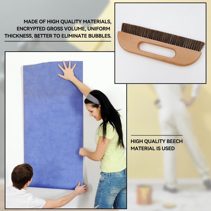 KUMGROT Wallpaper Smoothing Brush Wallpaper Paste Brush Wallpaper Smoothing Tool Horse Hair Wallpaper Brush with Wood Handle 3-row