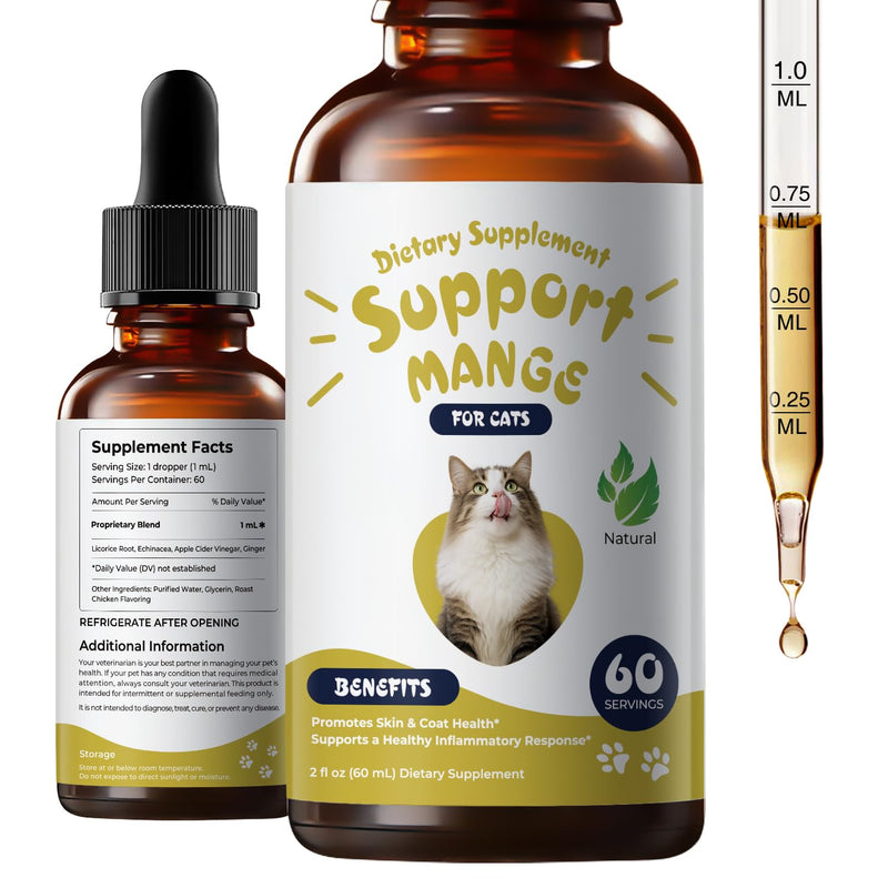 Mange Treatment Cats, Cat Mange & Itchy Skin Relief, Natural Gentle Supplement for Dry Skin, Itchy Skin, Dandruff & Coat Support
