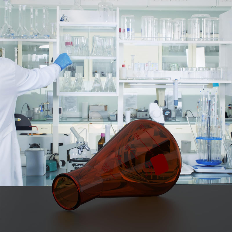 stonylab Borosilicate Glass Amber 500 ml Heavy Wall Narrow Mouth Erlenmeyer Flask with Heavy Duty Rim, Flat Bottom, Ideal for Mixing, Heating, and Lab Experiments