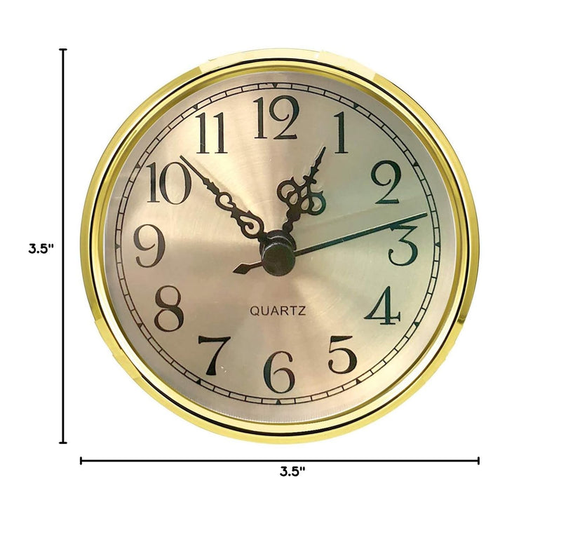 HILLHOME Mini Clock Insert 3-1/2 Inch (90 mm) Round Quartz Clock Fit-up Movement Miniature Clock Gold Dial Gold Tone Bezel Arabic Numerals, Fit 3.0 inch (78 mm) Diameter Hole (Gold)