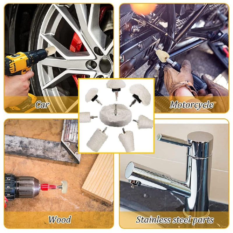 Buffing Wheel for Drill - 8 Pcs Polishing Pad Buffing Wheel Kit White，Wheel Shaped Polishing Tool with 1/4 Handle for Metal 、 Plastic、Ceramic、Glass、Woods、Machine Jewelry etc
