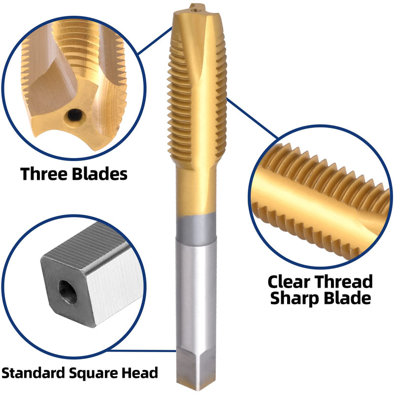 Burkit 2pcs M8 Spiral Point Tap, HSS Titanium Coating M8 x 1.25 Spiral Point Plug Threading Tap Spiral Point Tap Ti-co