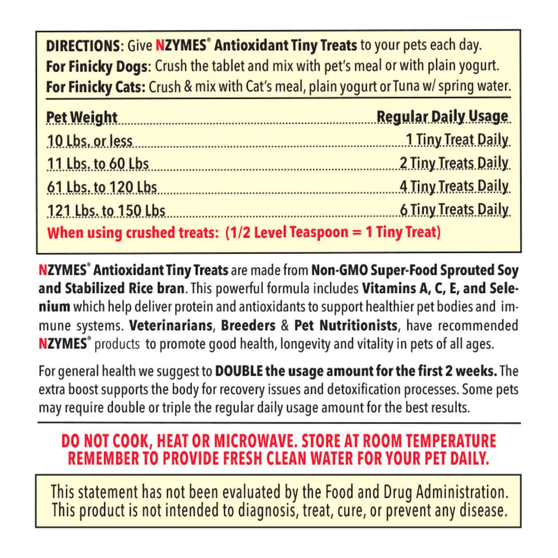 Nzymes® Antioxidant Tiny-Treats for Smaller Dogs Joints, Hips, Paralysis, Skin, Coat, Hair Loss, Aging, Digestion, Neurological, Seizures - Made in The USA 1 pack