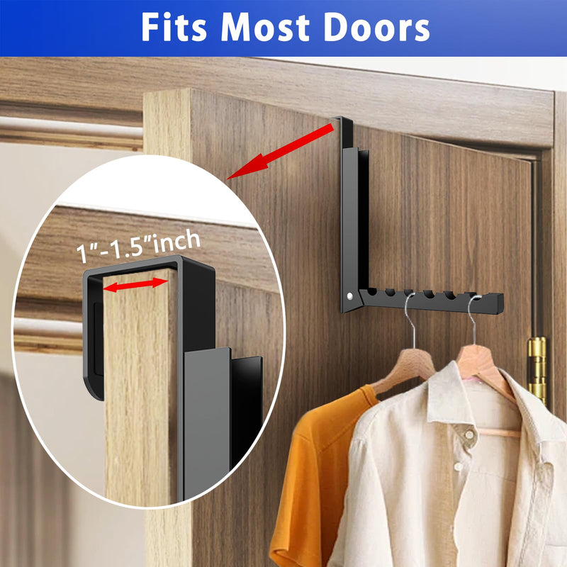 1 Pcs Over The Door Hooks Hanger,Folding Over Door Clothes Drying Laundry Rack Hooks for Hanging Clothes,Over Door Towel Racks with 6 Groves,Hanger for Clothes,Towels for Bedroom Bathroom (Black) Black-1pcs