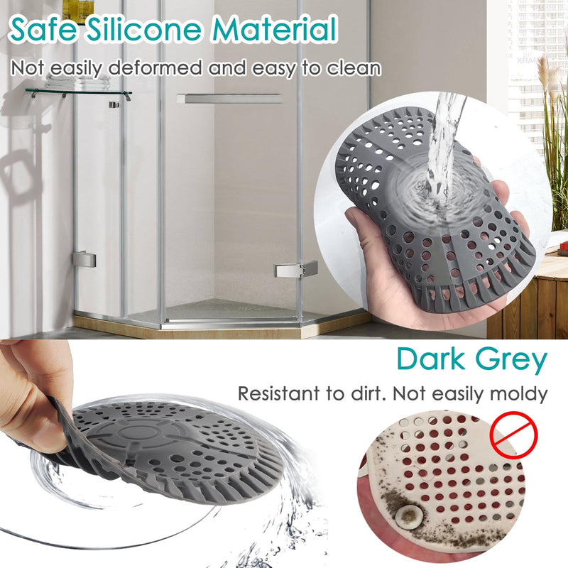 Shower Drain Hair Catcher, 2 Pack 5.5in Shower Hair Catcher Large Premium Silicone Drain Protector Strainer, Shower Drain Cover for Shower Room, Floor Drain, Bathroom Sink, Dark Grey 5.5 x 5.5 x 0.2 in