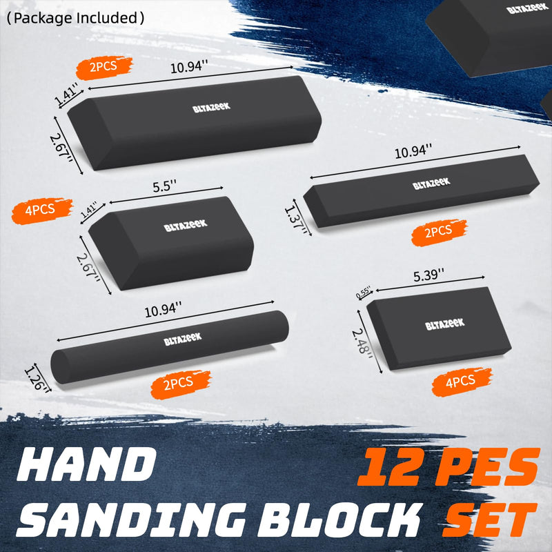 12-Pcs Sanding Blocks Auto Body, Flexible Foam, Sanding Blocks for Automotive Bodywork, Washable & Reusable, Interchangeable Sanding Block Set for Auto Body, Woodworking & Metal Finishing
