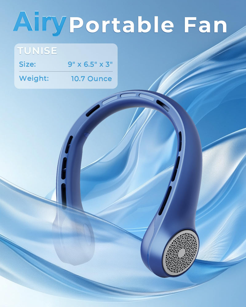TUNISE Neck Fan, Personal Fan with LED Display, USB-C Rechargeable, 5200mAh-Battery, 3-Speed Adjustment & Whisper-Quiet Operation, Perfect for Home, Travel, Sports