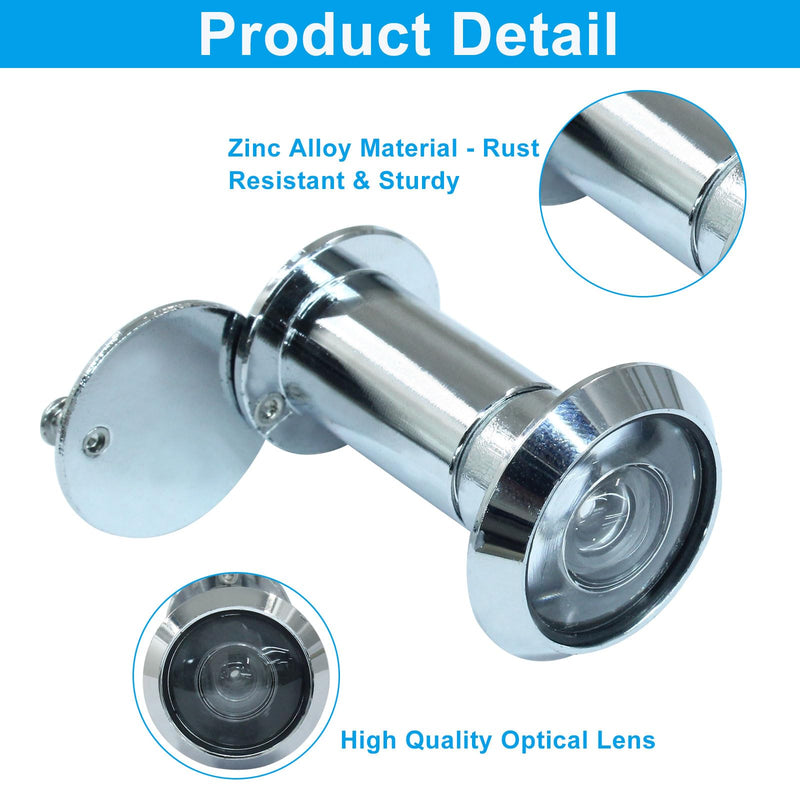 Door Viewer Peephole with Rotating Privacy Cover, Wide Viewing Angle Peep Holes with Drill Bit, Door Holes for Housing Home Hotel - 2 Pcs - Mirror Polished Chrome