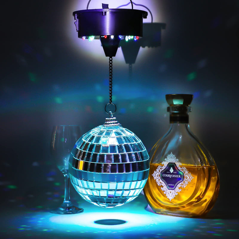 6RPM Rotating Disco Ball Mount Electric Motor with Lights 4 Colors for 6 8 12 Inch (Not Included) 2 Mode Christmas Party DJs Bands Pubs Weddings Night Clubs (Battery Style) Battery Style