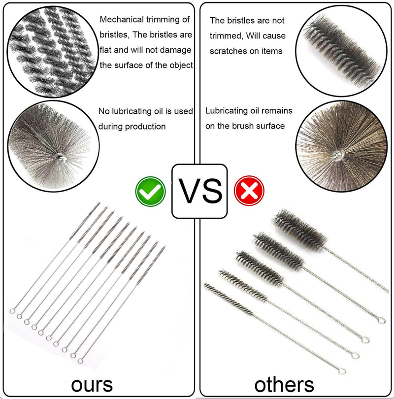 12 Inch Pipe Cleaning Brush Set with Stainless Steel Bristles, Steel Wire Tube Brush Kit for Auto Parts Polishing, Machining, Bottles, Tubes, Etc.（8mm-20pcs） 20PCS 3/10"(8MM)-20PCS