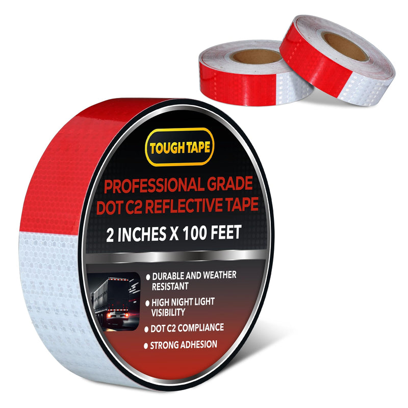DOT C2 Reflective Tape 2IN x 100 FT - Outdoor Waterproof Conspicuity Tape - Red White Reflector Tape for Trailers, Vehicles, Boats - Strong Reflective Safety Tape for Caution Warning Signs