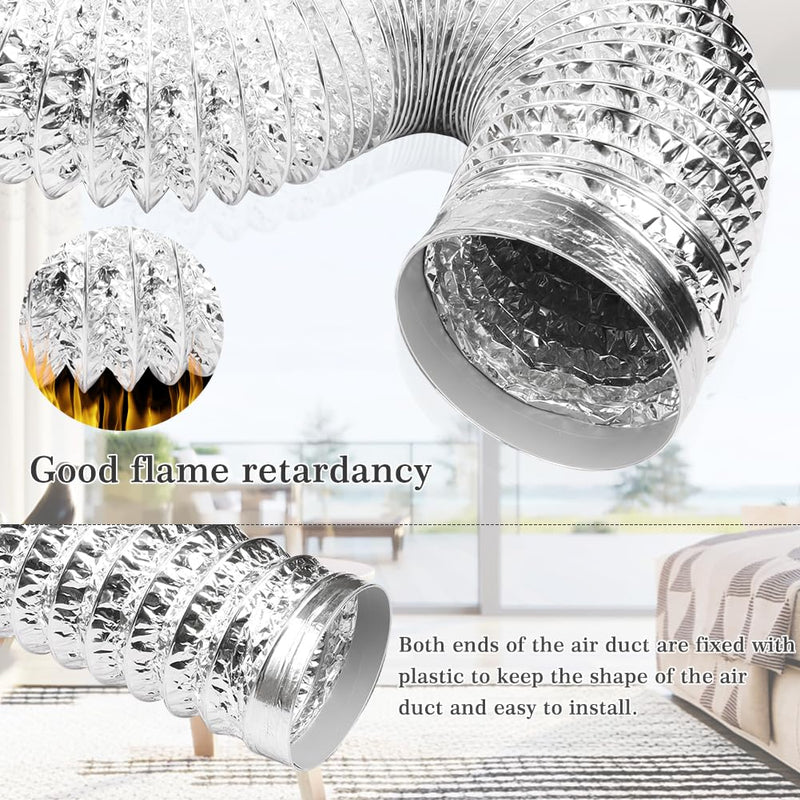 Omont Dryer Vent Hose 4 Inch 5FT Flexible Dryer Ducting Tube Air Duct Aluminum Insulated Flex Hose Kit Indoor Outdoor 4IN 5FT
