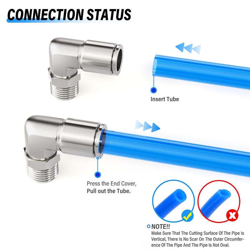 TAILONZ PNEUMATIC 304 Stainless Steel Male Elbow - 3/8 Inch Tube OD x 3/8 Inch NPT Thread 90 Push to Connect Tube Fitting PL-3/8-N3 (Pack of 2) 3/8''OD 3/8''NPT